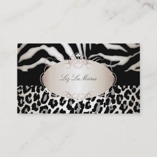 PixDezines Leopard/Zebra/Champagner Visitenkarte (Vorderseite)