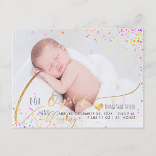 PixDezines Liebe Geburtsankündigung/Confetti Ankündigungspostkarte