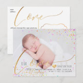 PixDezines Liebe Geburtsankündigung/Confetti Ankündigungspostkarte (Vorne/Hinten)