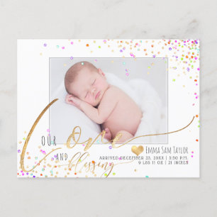 PixDezines Liebe Geburtsankündigung/Confetti Ankündigungspostkarte