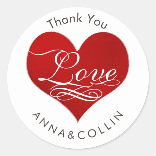 PixDezines Liebe/Rotes Herz/Danke Runder Aufkleber (Vorderseite)
