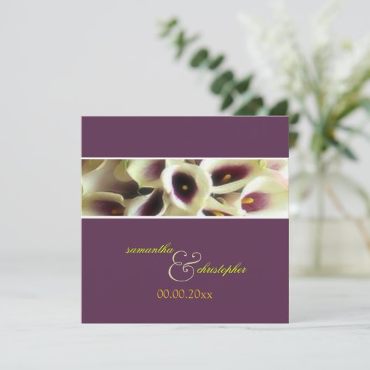 PixDezines lila Calla-Lilien-/DJ-Farbe Einladung (Stehend Vorderseite)