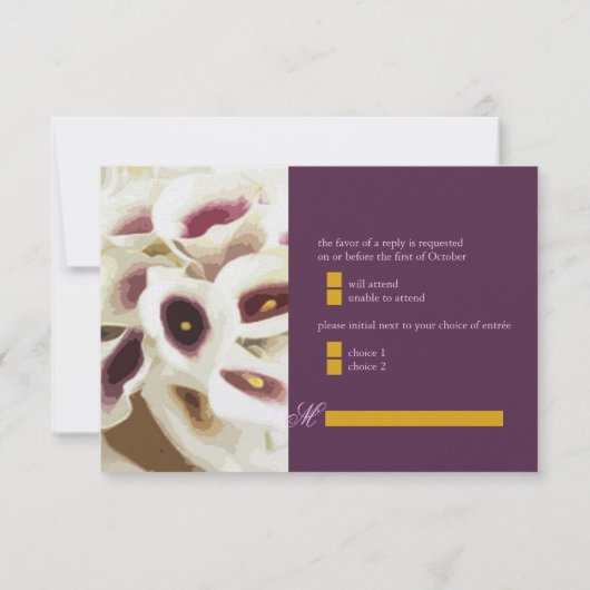 PixDezines lila Calla-Lilien RSVP Karte (Rückseite)