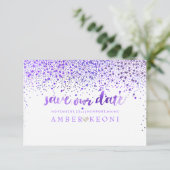 PixDezines Lila Confetti/Retten unser Datum Save The Date (Stehend Vorderseite)