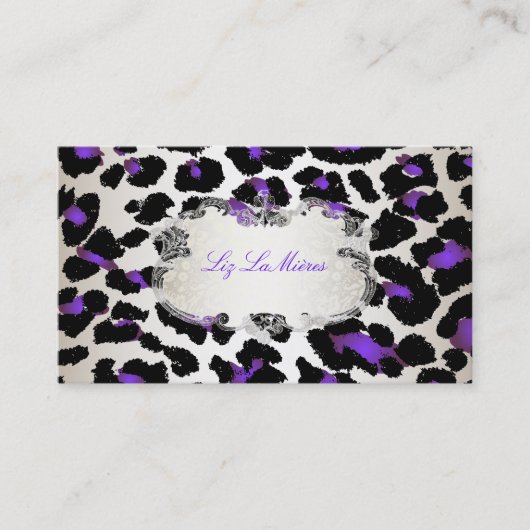 PixDezines lila Leopard/Champagner Visitenkarte (Vorderseite)