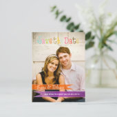 PixDezines lila+orange Save the Date Ankündigungspostkarte (Stehend Vorderseite)