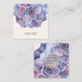 PixDezines Lila Sukkulente Wasserfarbe Quadratische Visitenkarte (Vorne/Hinten)