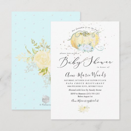 PixDezines Little Pumpkin Baby Shower Einladung (Vorne/Hinten)