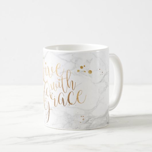 PixDezines LIVE MIT GRACE/Marble+Imitate Gold Scri Kaffeetasse (VorderseiteRechts)