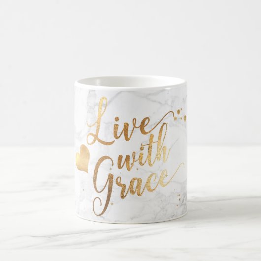 PixDezines LIVE MIT GRACE/Marble+Imitate Gold Scri Kaffeetasse (Mittel)