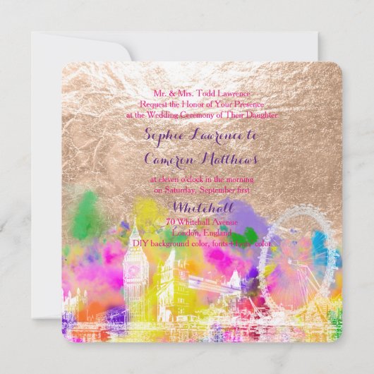 PixDezines LONDON FARBE RUN/IMITATS-COPPER Einladung (Rückseite)