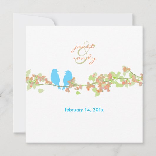 PixDezines LOVE BIRDS/BLAU/DICKE HINTERGRUND Einladung (Vorderseite)