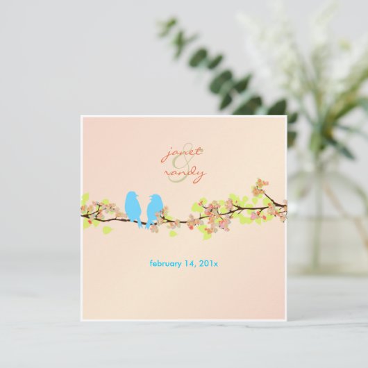 PixDezines LOVE BIRDS/BLAU/DICKE HINTERGRUND Einladung (Stehend Vorderseite)