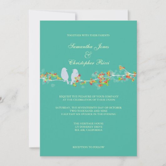 PixDezines LOVE BIRDS/DICHTE HINTERGRUNDFARBE Einladung (Vorderseite)