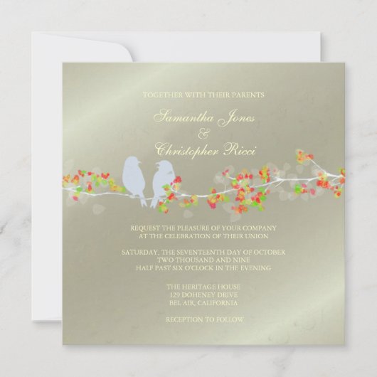 PixDezines LOVE BIRDS/DICHTE HINTERGRUNDFARBE Einladung (Vorderseite)