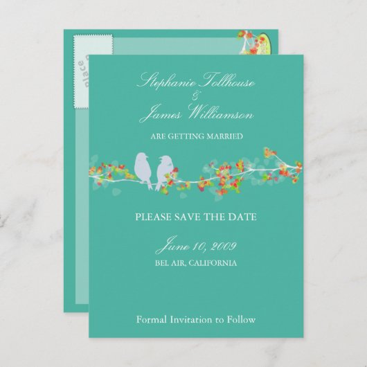 PixDezines LOVE VÖGEL SAVE THE DATE/DIY FARBE Ankündigungspostkarte (Vorne/Hinten)