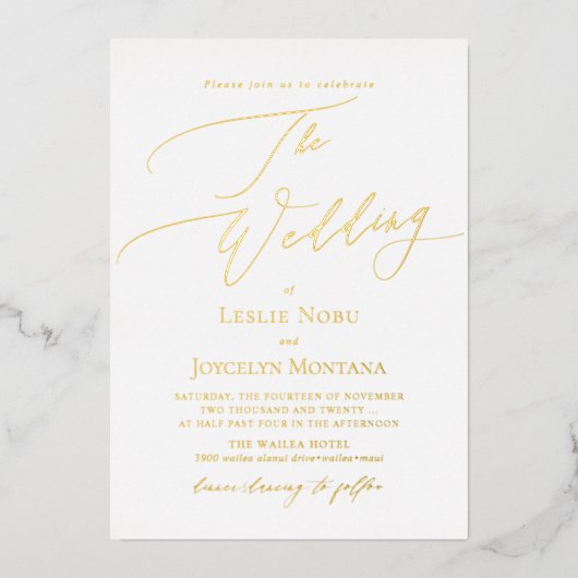 PixDezines Luxe Calligrafy Minimalistisch Real Foi Folieneinladung (Vorderseite)