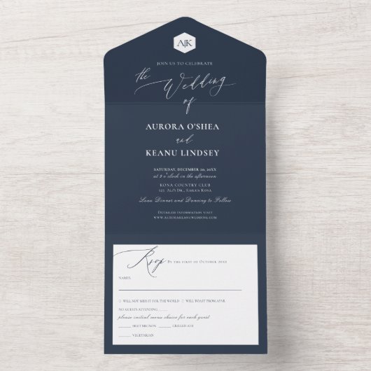 PixDezines Luxe Calligraphy DIY Farbschiefer Blau All In One Einladung (Innen Boden)