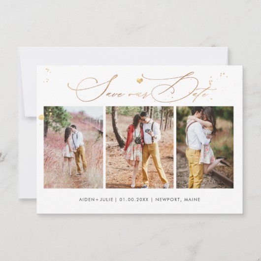 PixDezines Luxe Calligraphy Imitate Goldenes Herz Save The Date (Vorderseite)