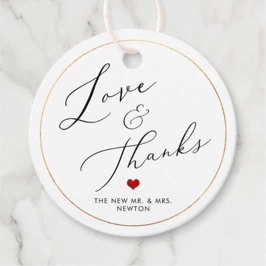 PixDezines Luxe Calligraphy Liebe & Danke Geschenkanhänger (Vorderseite)