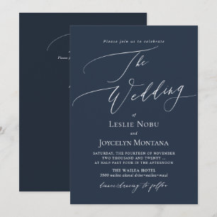 PixDezines Luxe Calligraphy Navy Blue Wedding Einladung
