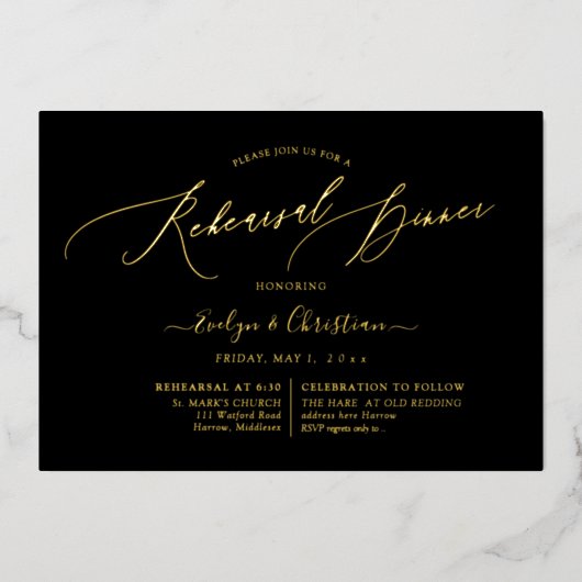 PixDezines Luxe Calligraphy Probe Dinner Real Folieneinladung (Vorderseite)