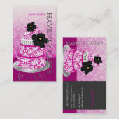 PixDezines Magenta+White Damask cake/pâtisserie Visitenkarte (Vorne/Hinten)