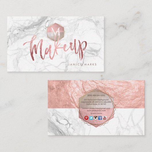 PIXDEZINES MAKE-UP ARTIST MARBLE | IMITATE ROSE GO VISITENKARTE (Vorne/Hinten)