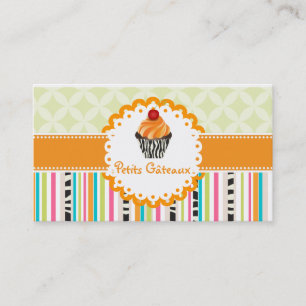 PixDezines Mandarine Wirbel Cupcake+Stripes Visitenkarte