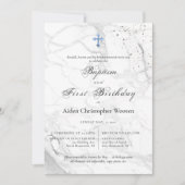 PixDezines Marble Blue Cross Taufe 1. Geburtstag Einladung (Vorderseite)