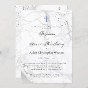 PixDezines Marble Blue Cross Taufe 1. Geburtstag Einladung