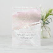 PixDezines Marble+Blush Pink Platinum/Christening Einladung (Stehend Vorderseite)