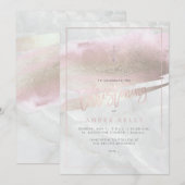 PixDezines Marble+Blush Pink Platinum/Christening Einladung (Vorne/Hinten)