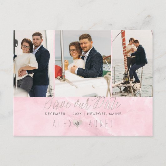 PixDezines Marble+Blush Pink Save the Date Postkarte (Vorderseite)