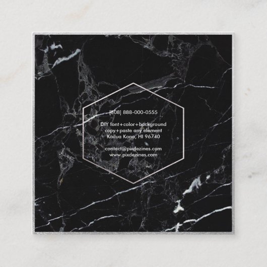 PixDezines Marble+Elegante Imitate Silver Monogram Quadratische Visitenkarte (Rückseite)