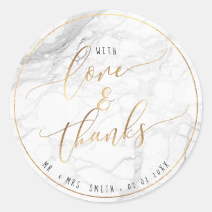 PixDezines MARBLE+FAUX GOLD, LOVE+THANKS Runder Aufkleber