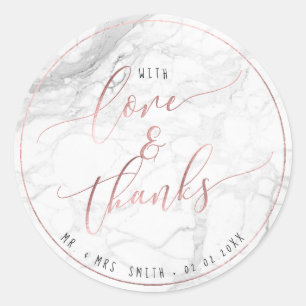 PixDezines MARBLE+FAUX ROSE GOLD, LOVE+THANKS Runder Aufkleber