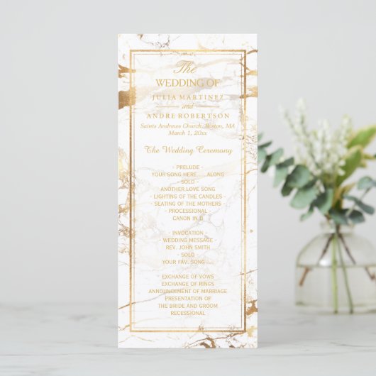PixDezines Marble+Gold Veins Hochzeitsprogramm Programm (Stehend Vorderseite)
