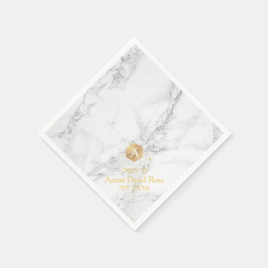 PixDezines Marble+Honeycomb, Imitats Gold Mitzvah Serviette (Ecke)