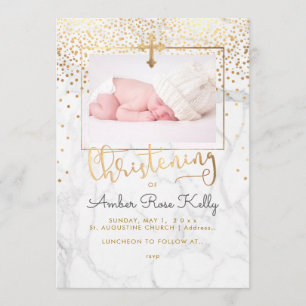 PixDezines Marble+Imitate Gold Confetti Christenin Einladung