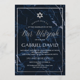PixDezines Marble Imitate Silver Star Bar Mitzvah Einladung