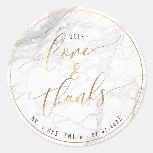 PixDezines MARBLE+IMITATS GOLD, LIEBE+DANKS Runder Aufkleber (Vorderseite)