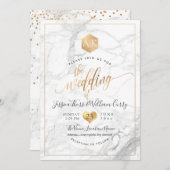 PixDezines Marble+Imitats Gold Monogram Honeycomb Einladung (Vorne/Hinten)