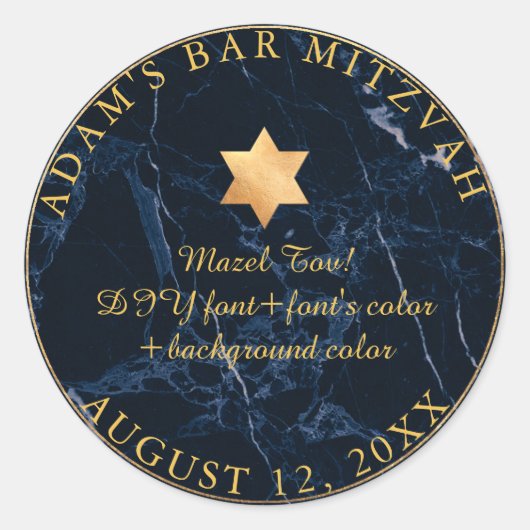 PixDezines Marble Mitzvah Stickers/Midnight Blue Runder Aufkleber (Vorderseite)