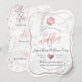 PixDezines Marble+Monogram+Imitate RoseGold Honeyc Einladung