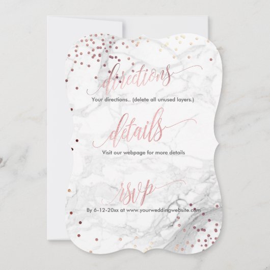 PixDezines Marble+Monogram+Imitate RoseGold Honeyc Einladung (Rückseite)