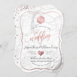 PixDezines Marble+Monogram+Imitate RoseGold Honeyc Einladung