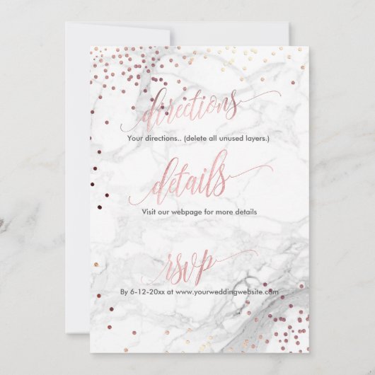 PixDezines Marble+Monogram+Imitate RoseGold Honeyc Einladung (Rückseite)