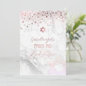PixDezines Marble Rose Gold Confetti Bat Mitzvah Einladung (Stehend Vorderseite)