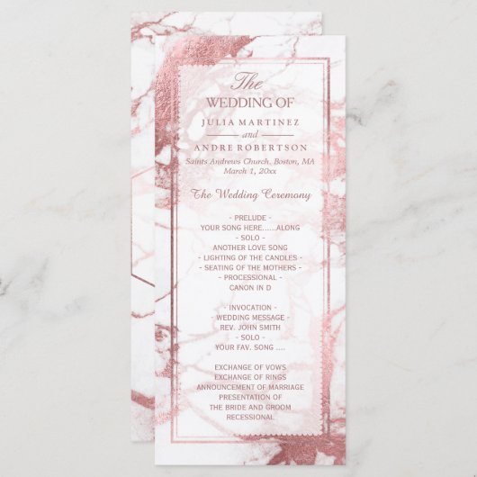 PixDezines Marble+Rose Gold Veins Hochzeitsprogram Programm (Vorne/Hinten)